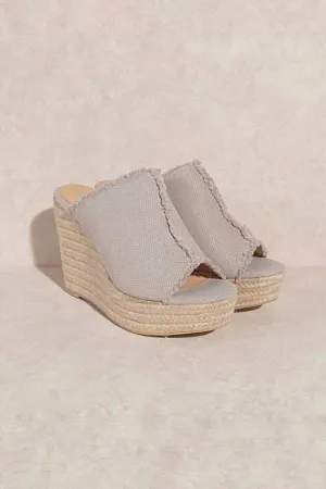 Women's Linen Platform Wedge Sandals In Light Grey