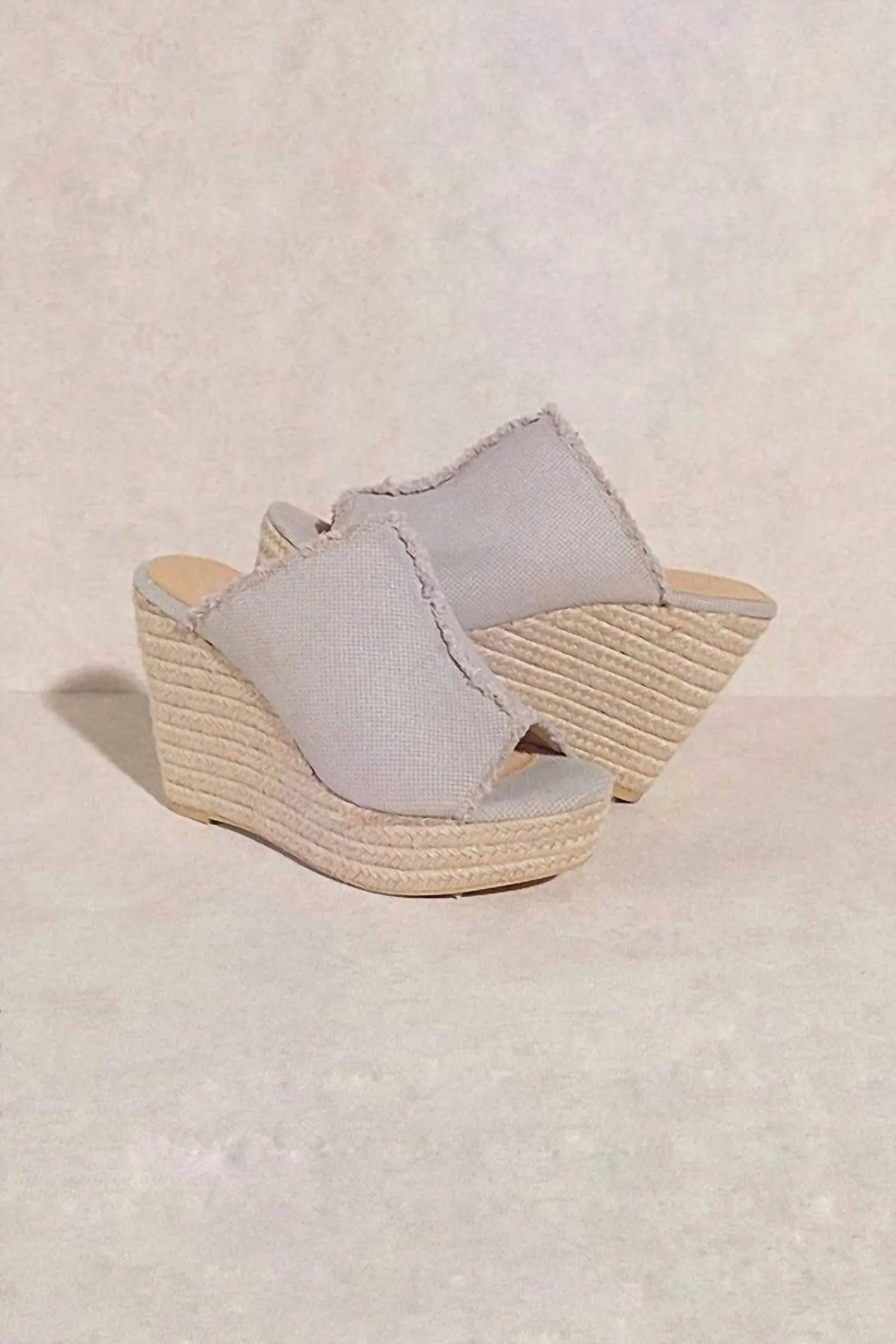 Women's Linen Platform Wedge Sandals In Light Grey
