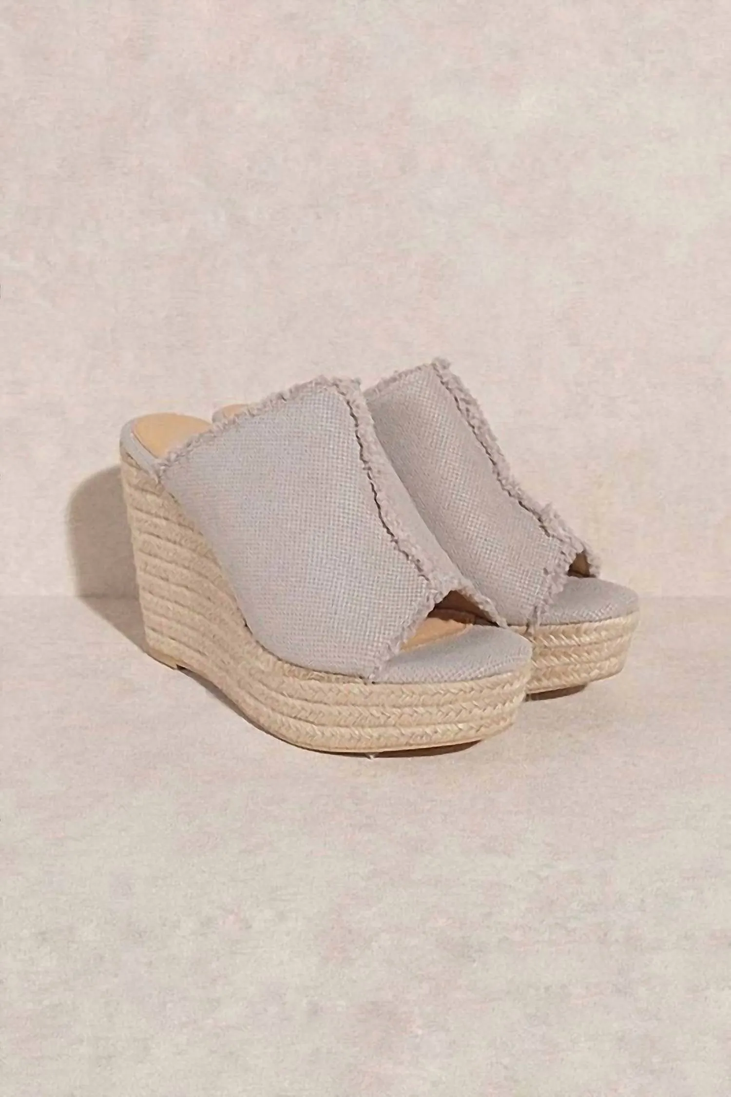 Women's Linen Platform Wedge Sandals In Light Grey