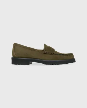 Women's Lug Sole Loafers In Military Suede
