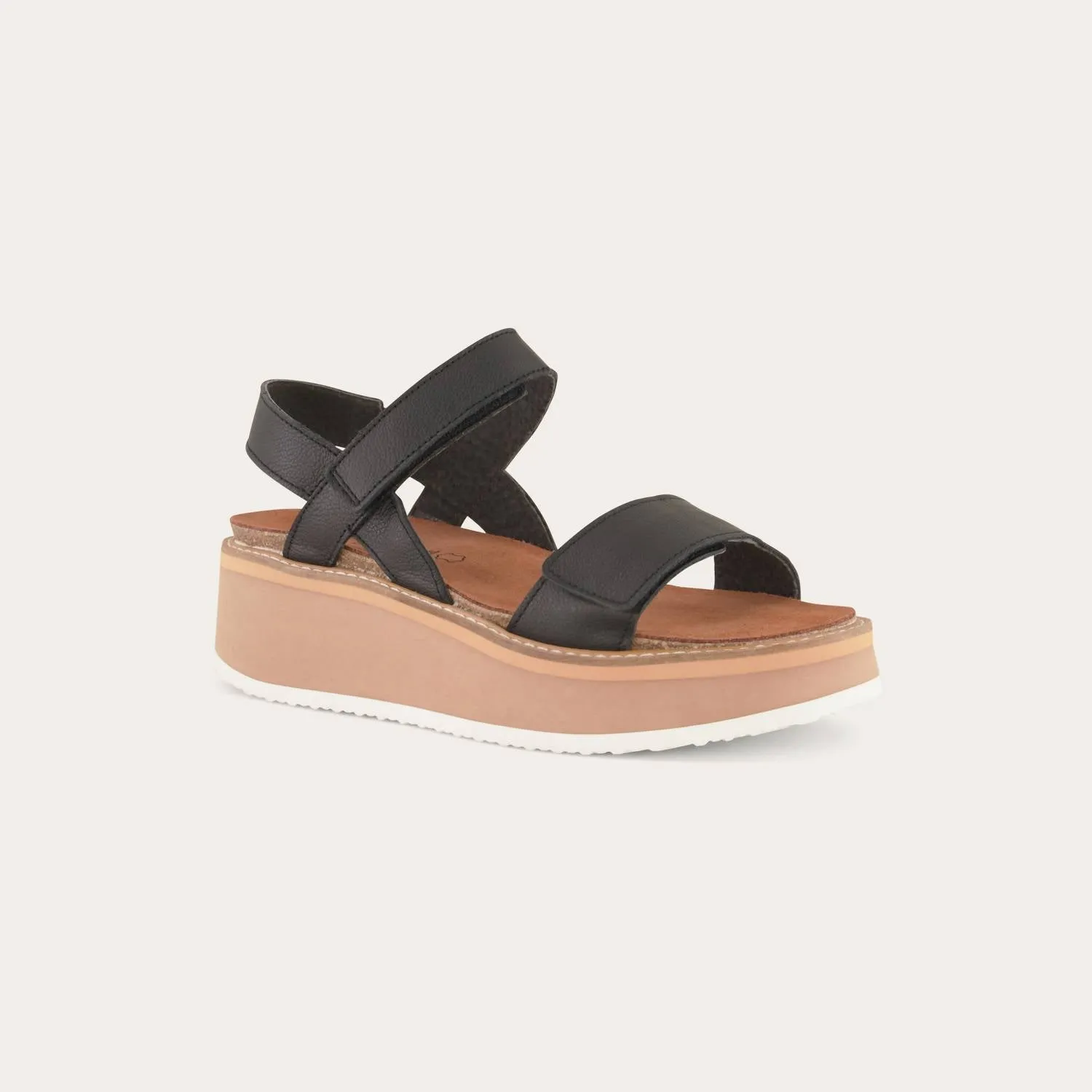 Women's Meringue Wedge Sandal In Soft Black Leather W/ Camel Sole