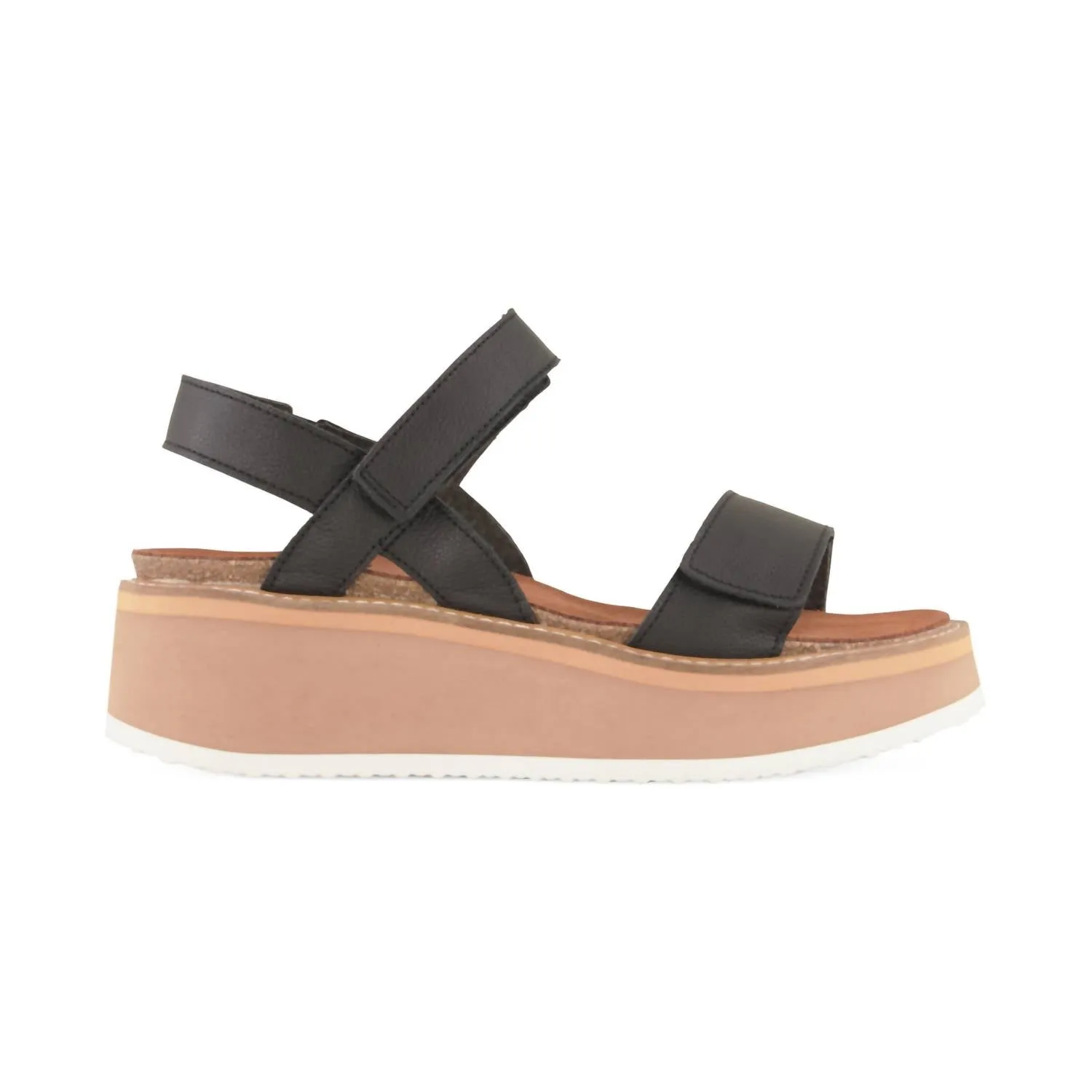 Women's Meringue Wedge Sandal In Soft Black Leather W/ Camel Sole