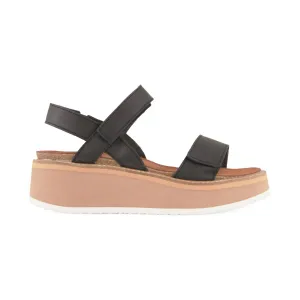 Women's Meringue Wedge Sandal In Soft Black Leather W/ Camel Sole