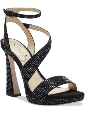 Womens Metallic Rhinestone Ankle Strap