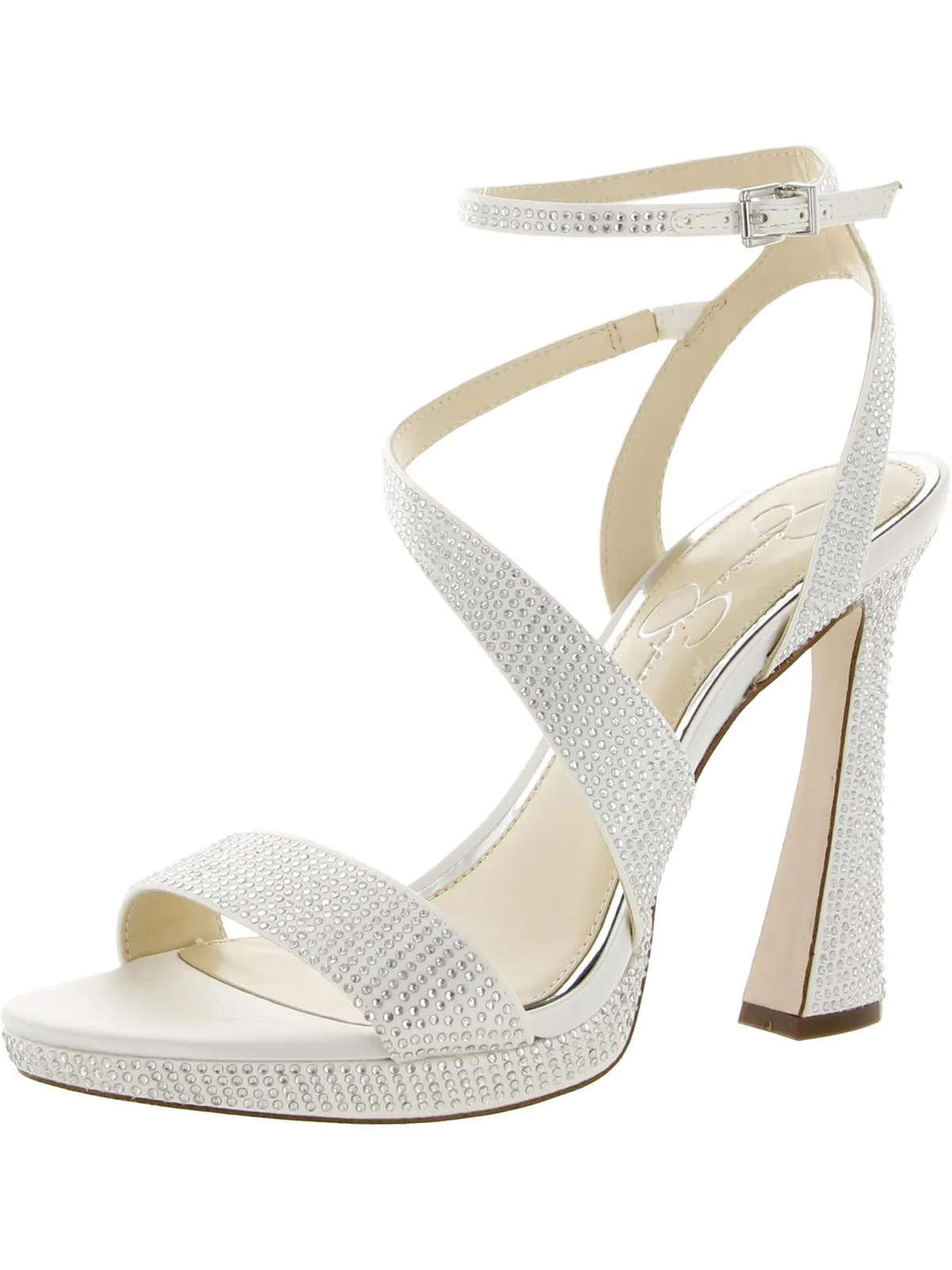 Womens Metallic Rhinestone Ankle Strap