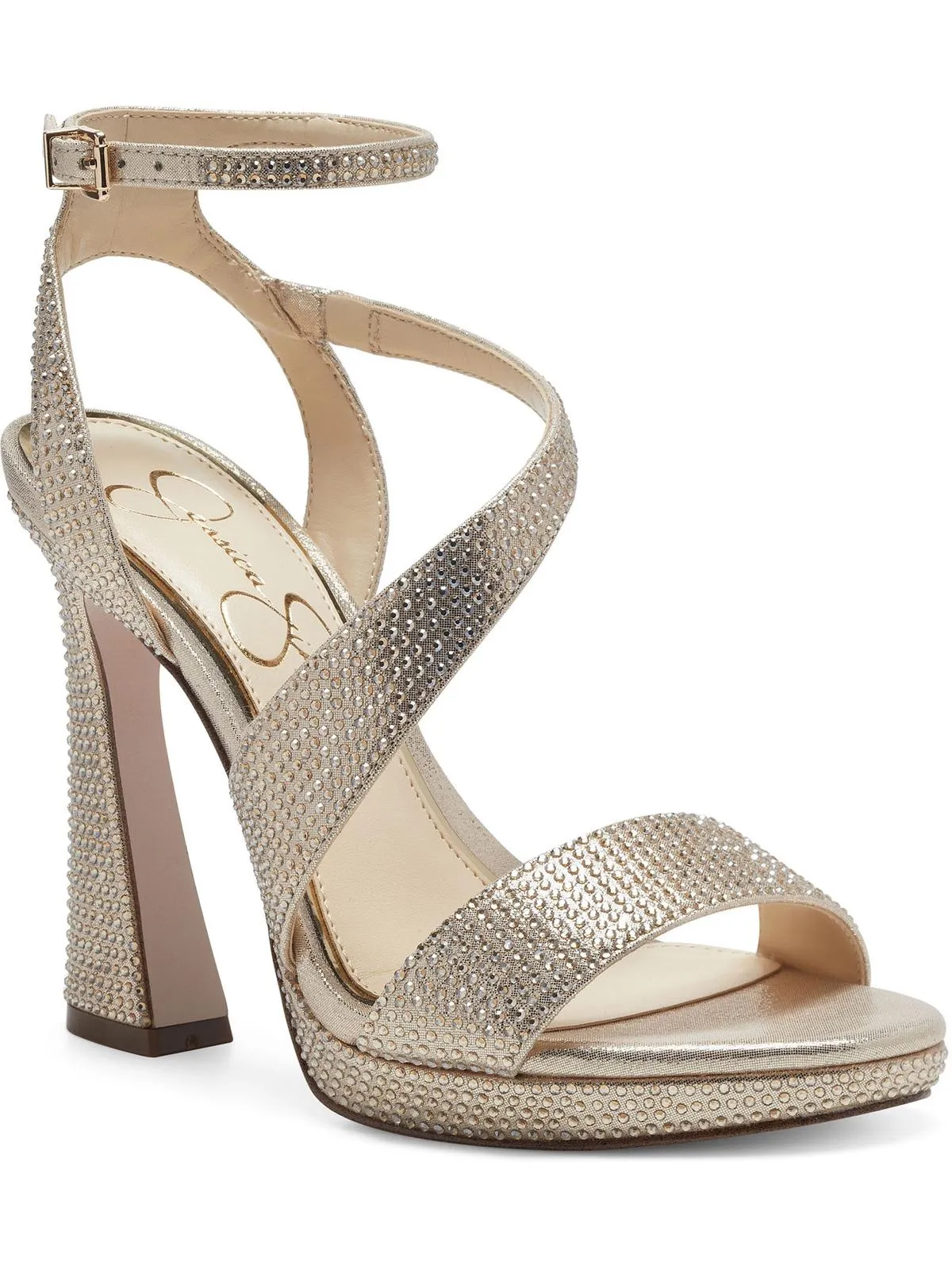 Womens Metallic Rhinestone Ankle Strap