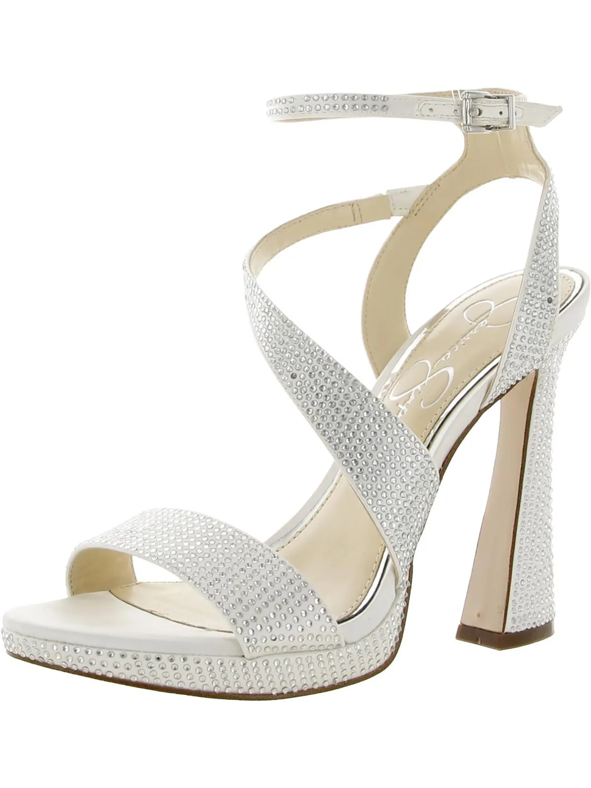 Womens Metallic Rhinestone Ankle Strap
