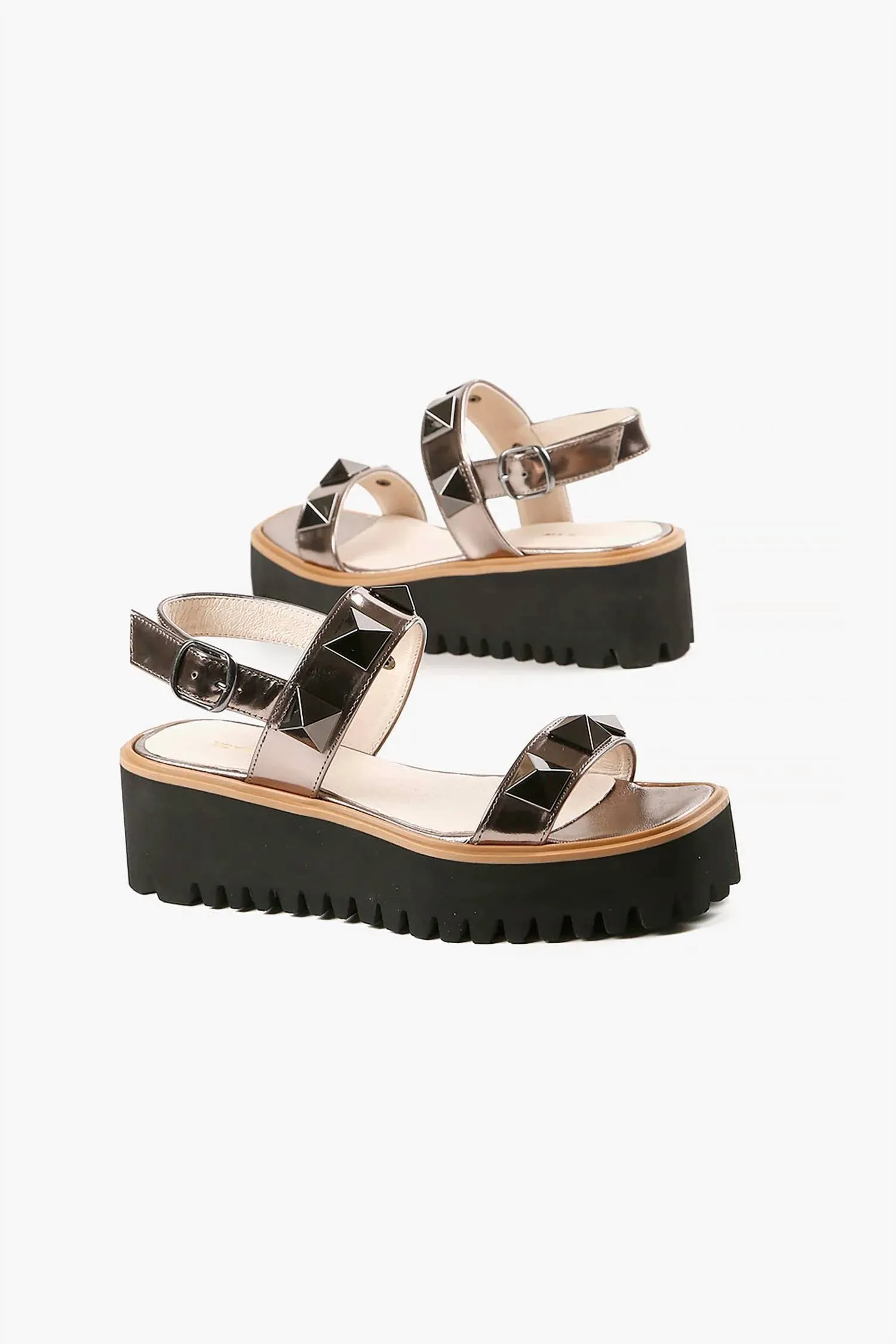 Women's Pyramid Stud Flatform Sandal In Pewter