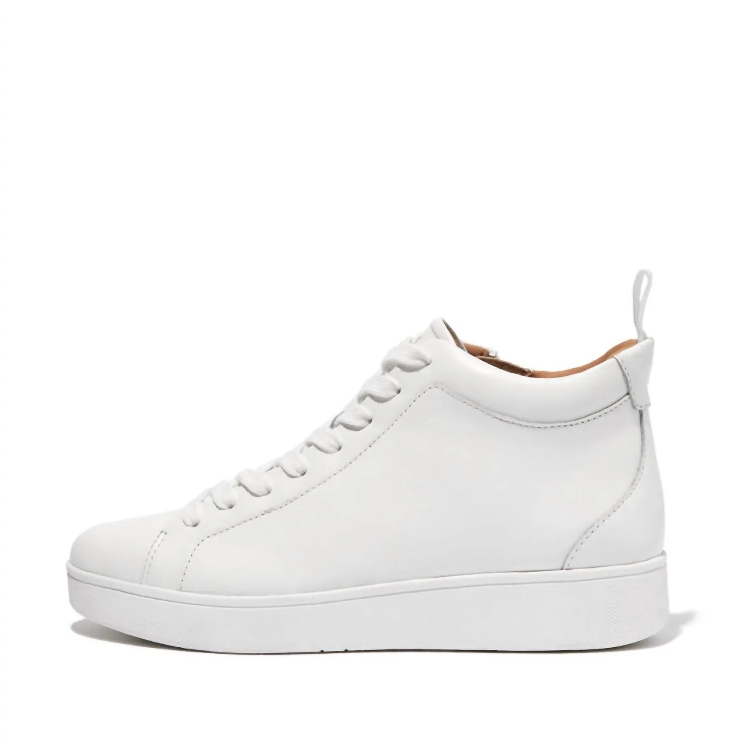 Women's Rally High Top Lace-Up Leather Sneaker With Zipper In White