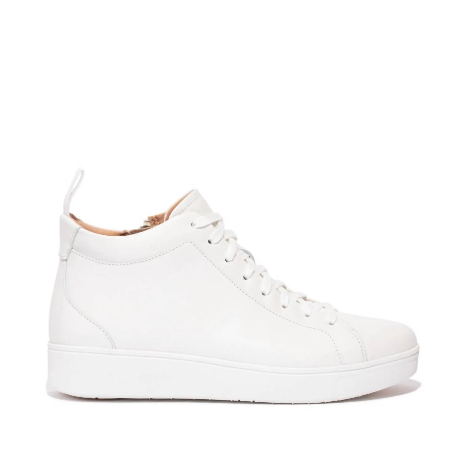 Women's Rally High Top Lace-Up Leather Sneaker With Zipper In White