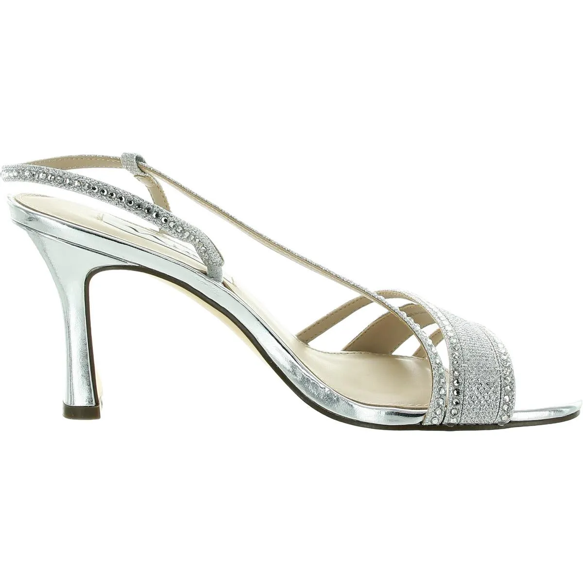 Womens Rhinestone Metallic Slingback Sandals