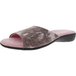Womens Snake Print Leather Slide Sandals