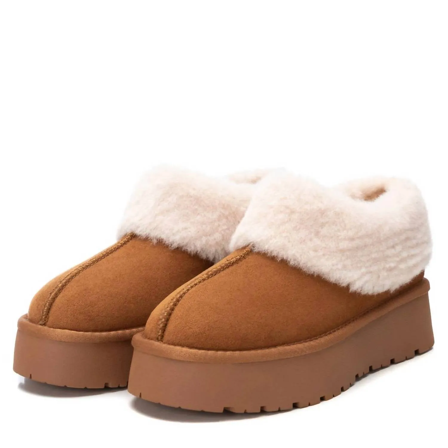 Women's Winter Suede Clogs In Camel