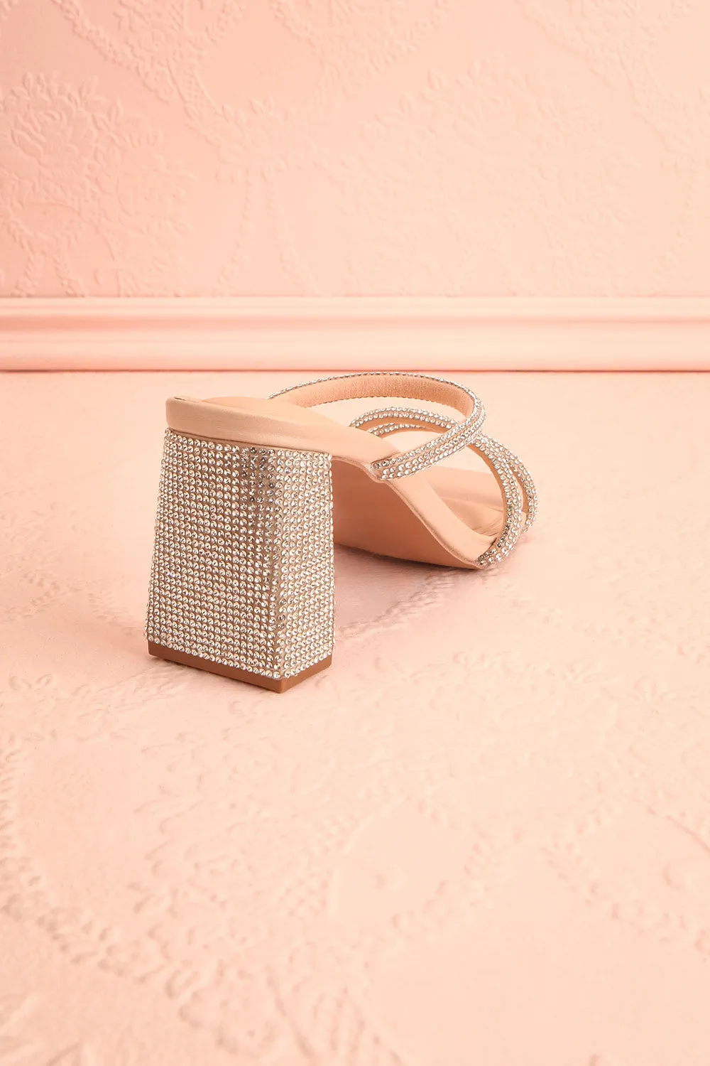 Zephra | Beige Strappy Sandals w/ Crystals