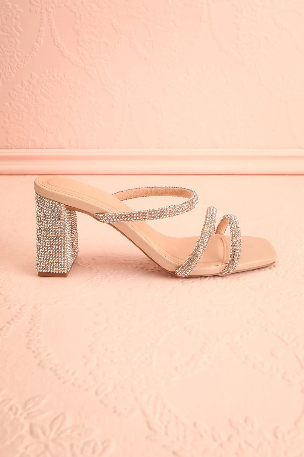 Zephra | Beige Strappy Sandals w/ Crystals