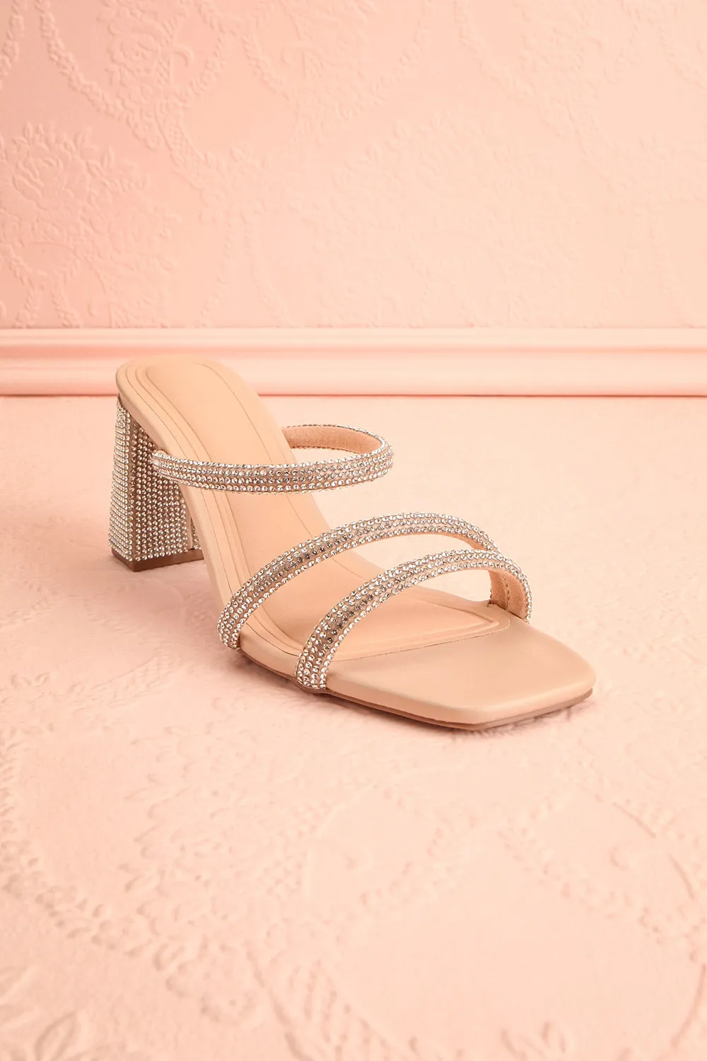 Zephra | Beige Strappy Sandals w/ Crystals
